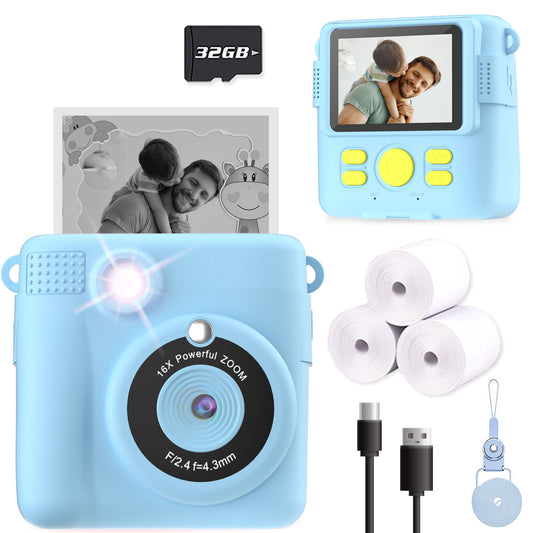 Kids Camera Instant Print, Christmas Birthday Gifts for Kids Age 3-12, Selfie Digital Camera with 1080P Videos,Toddler Portable Travel Camera Toy for 4 5 6 7 8 9 Year Old Boys Girls-Blue
