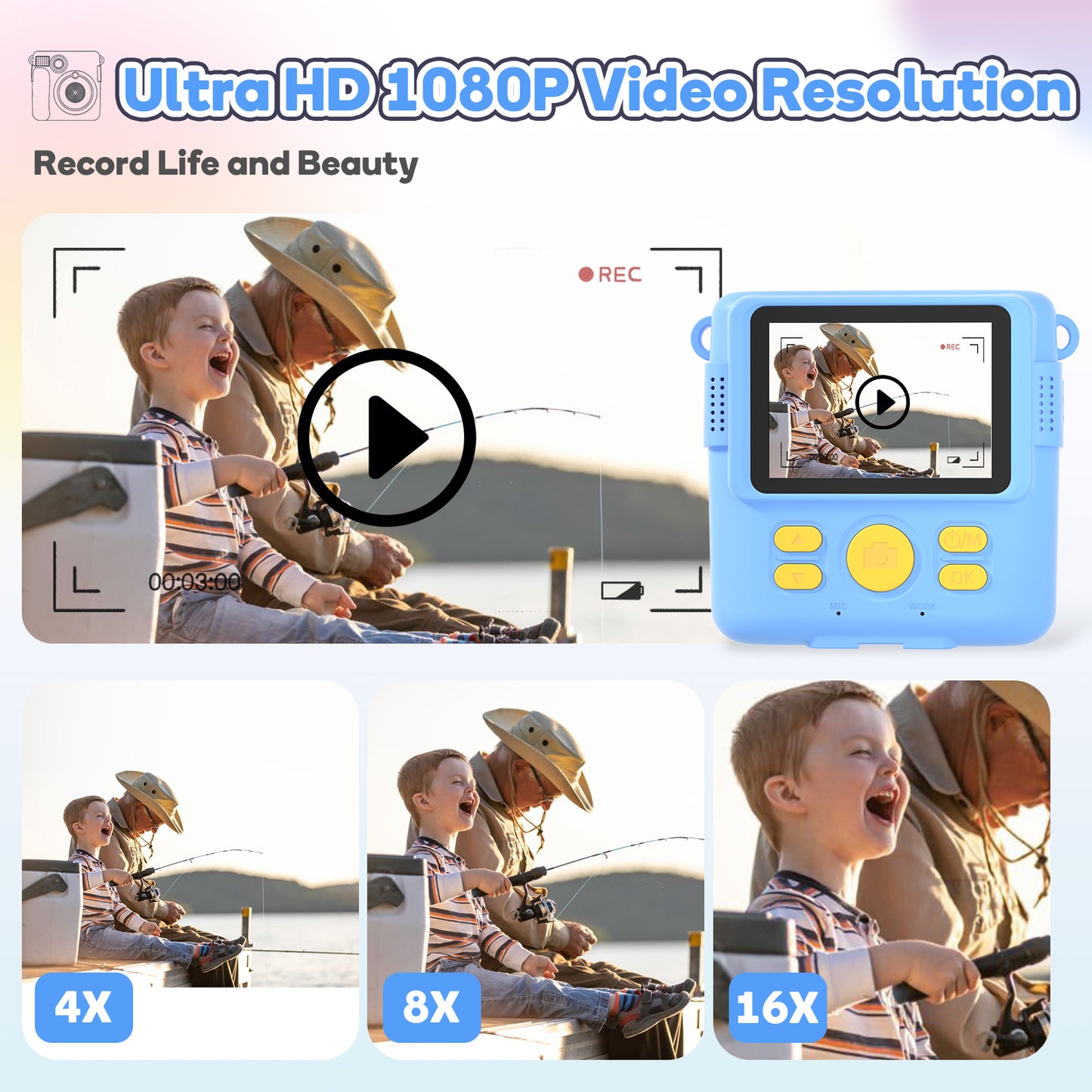 Instant Print Camera Toys for Toddlers Age 3-8,Boys and Girls Birthday Gifts with 1080P HD Video Recording,Kids Selfie Digital Camera Electronic Travel Game with Photo Paper 6 Color Pen,Blue