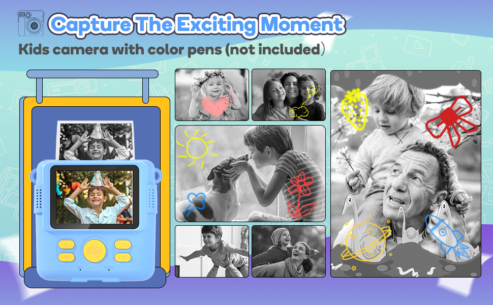 Instant Print Camera Toys for Toddlers Age 3-8,Boys and Girls Birthday Gifts with 1080P HD Video Recording,Kids Selfie Digital Camera Electronic Travel Game with Photo Paper 6 Color Pen,Blue