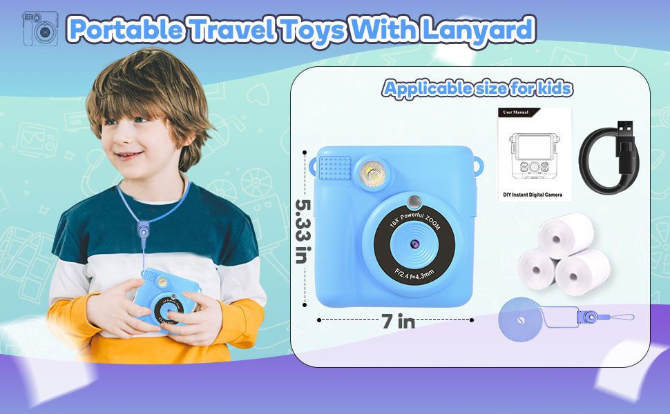 Instant Print Camera Toys for Toddlers Age 3-8,Boys and Girls Birthday Gifts with 1080P HD Video Recording,Kids Selfie Digital Camera Electronic Travel Game with Photo Paper 6 Color Pen,Blue