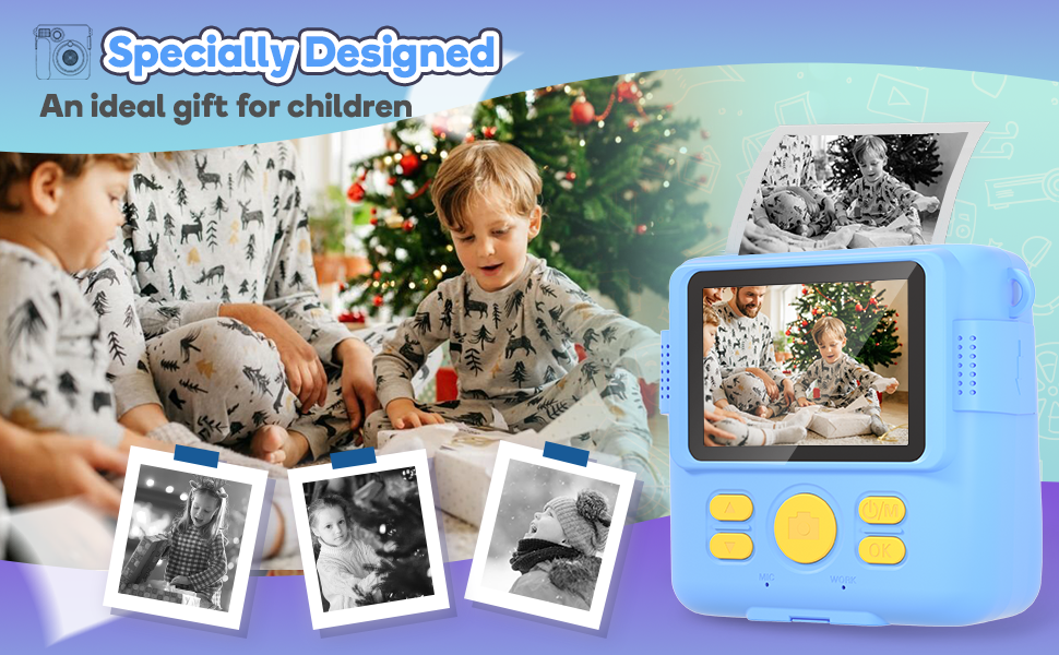 Instant Print Camera Toys for Toddlers Age 3-8,Boys and Girls Birthday Gifts with 1080P HD Video Recording,Kids Selfie Digital Camera Electronic Travel Game with Photo Paper 6 Color Pen,Blue