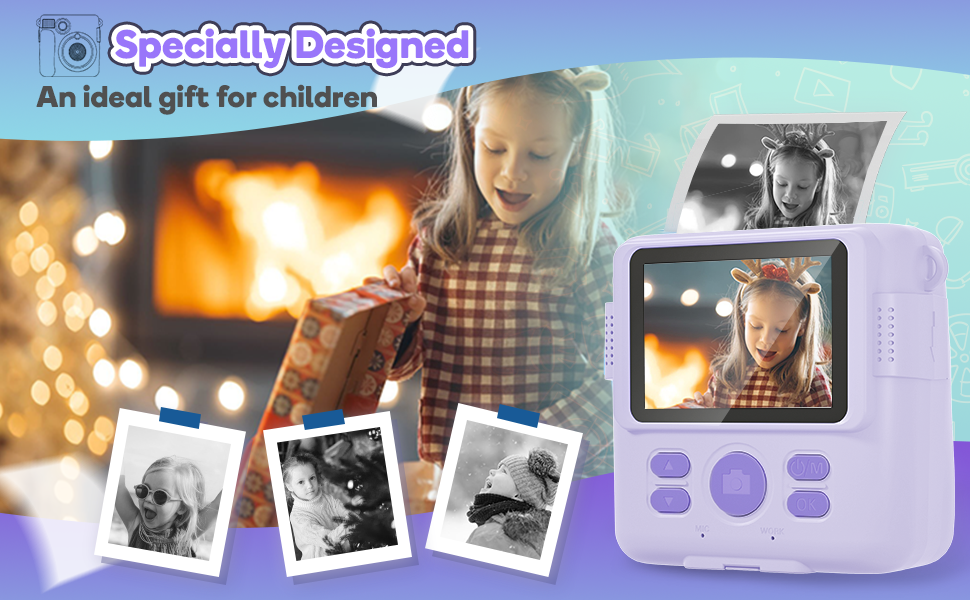 Instant Print Camera Toys for Toddlers Age 3-8,Boys and Girls Birthday Gifts with 1080P HD Video Recording,Kids Selfie Digital Camera Electronic Travel Game with Photo Paper 6 Color Pen,Purple